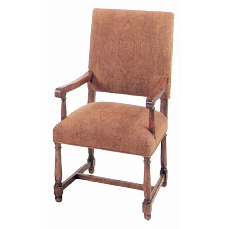 Country English Chair with Carved Wood Arms